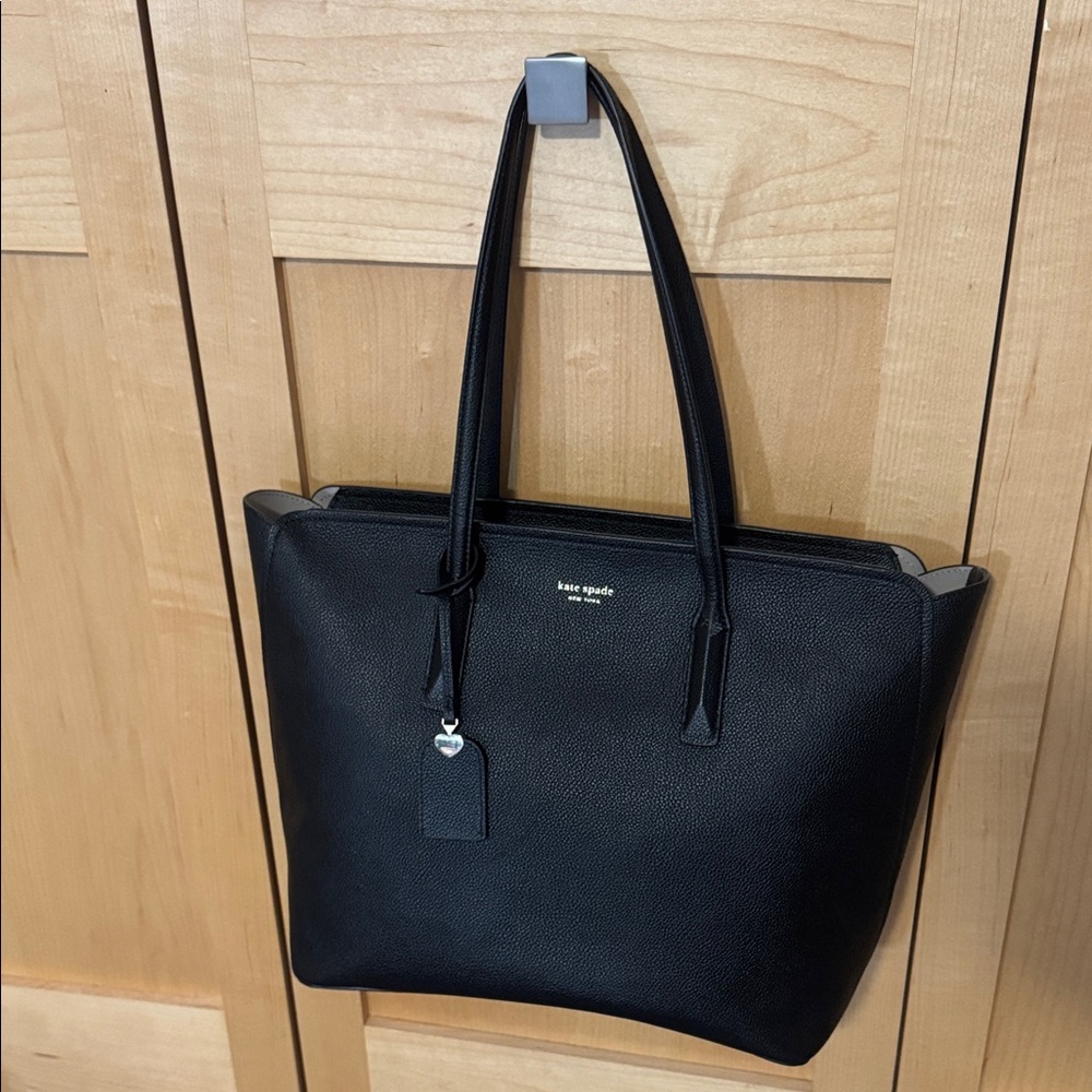 kate spade Black Pebbled Leather Tote with Heart Charm